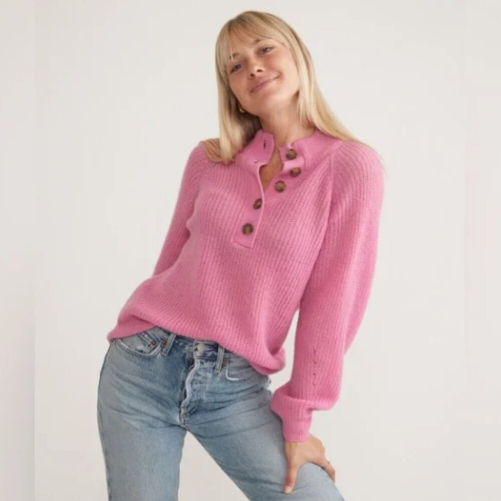 Marine Layer Pink Button Cowl Sweater